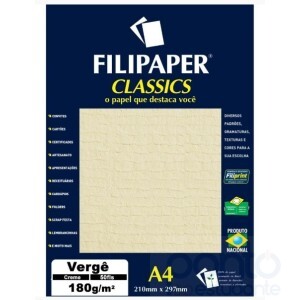 Papel Vergê Creme A4 180g 50 folhas -  Filipaper