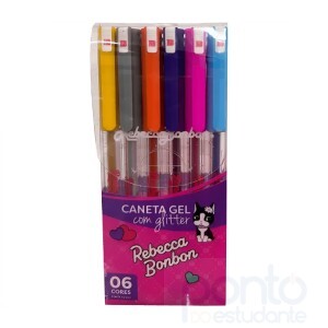 Caneta Em Gel Com Glitter 6 Cores Rebecca Bonbon Rb0402