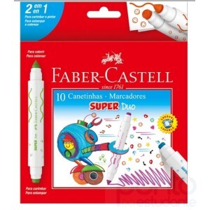 Caneta Hid. Faber Castell Super Duo 10 Cores + 10 Carimbos