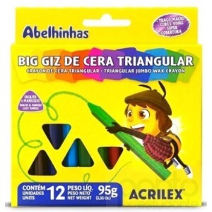 Giz de Cera 12 Cores Gizão Triangular - Acrilex
